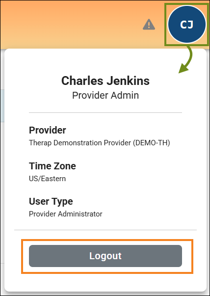 Screenshot of the logout button