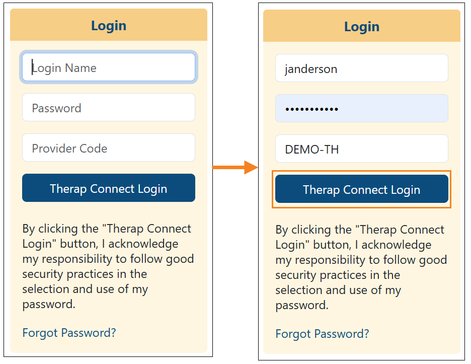 Screenshot of the login credentials section